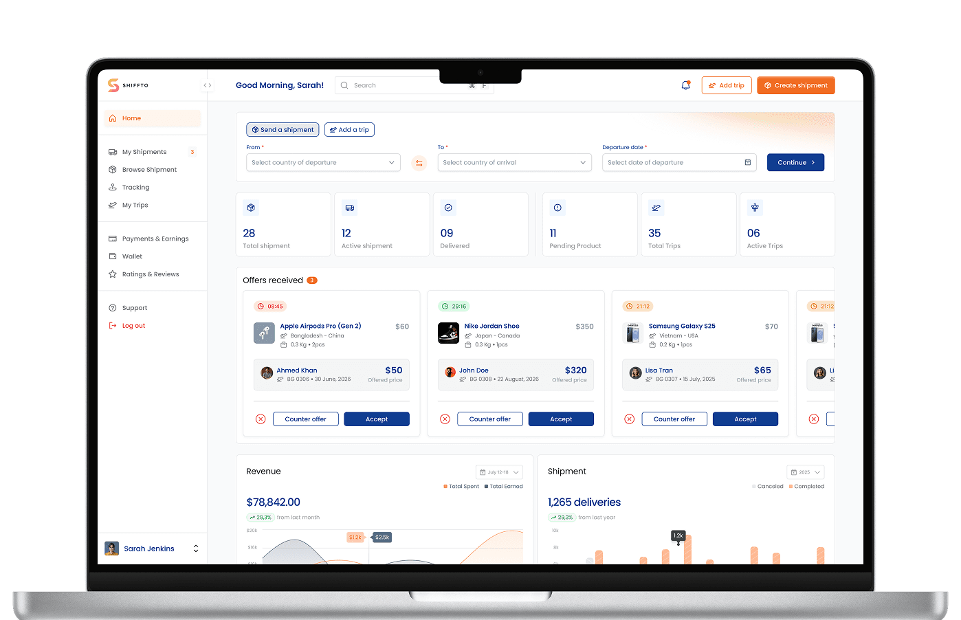 Shiftto Laptop App Dashboard